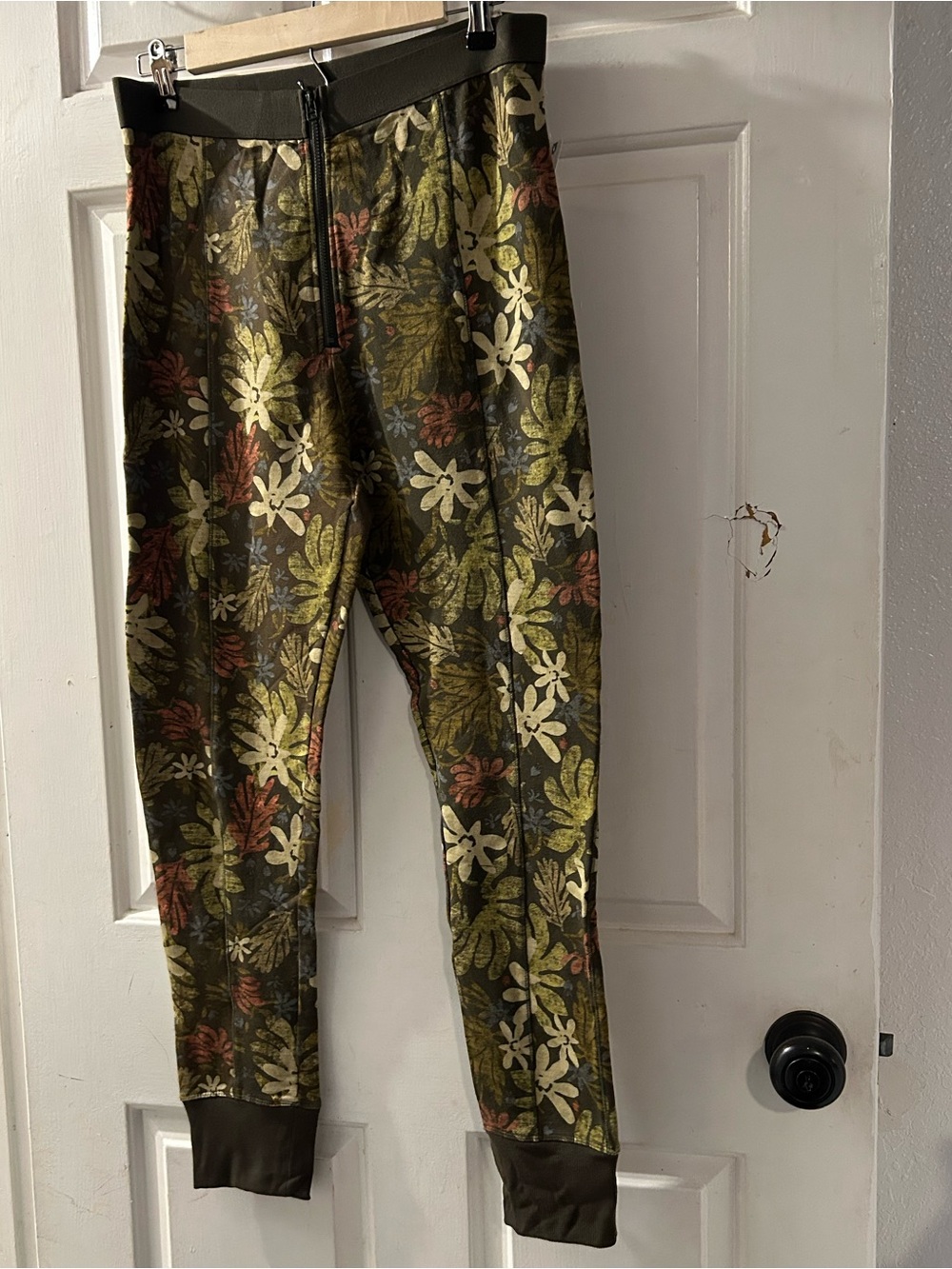 Anthropologie Olive Green Floral Jogger Sweatpants